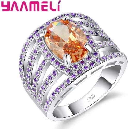 925 Sterling Silver Popular Style Yellow Stone Crystal Ring Wedding Engagement Jewelry For Wife Women Mothers Day Gift