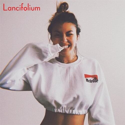 Oversized Long Sleeve Crop Top Women Fall Winter Korean Streetwear Punk White Hoodies Plus Size Harajuku Crewneck Sweatshirt