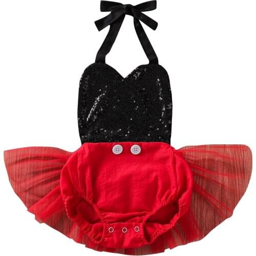 2021-04-01 Lioraitiin 0-24M Toddler Baby Girl Summer Romper Sequins Splicing Tied Halter Neck Backless Jumpsuit Skirt