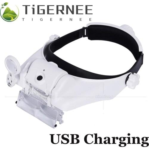 Lithium Battery Glasses Magnifier 4.5X Headband 2 LED Magnifier Rechargeable Magnifying Glass With LED Light 3 Glasses Len Loupe