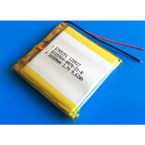 3.7V 2600mAh 785251 polymer lithium rechargeable li ion battery LPIB for GPS DVD PDA PAD power bank e-books camera tablet laptop