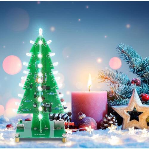 DIY Electronic Christmas Tree 3D Xmas Soldering Practice Electronic Assemble Kit Project 7 Colors Flashing LED PCB Solder