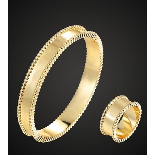 Fateama brand jewelry set bangle with ring vancliif copper material Gold color mill finish bracelet unisex fashion jewelry