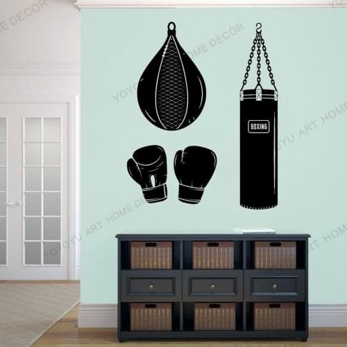 Claasic Wall Vinyl Decal Sport Attributes Boxing Decor for Fitness Center and Gym Boxing Club Fitness Club Wallpaper Mural WZ24