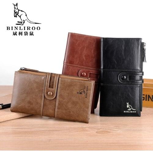 New Mens Zipper Wallet Long Wallet Leather Mens RFID Blocking Credit Card Bag Business Card Holder
