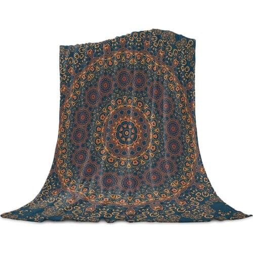 Mandala Pattern Retro Throw Blanket for Sofa Christmas Decoration Bedspread Portable Microfiber Flannel Blanket