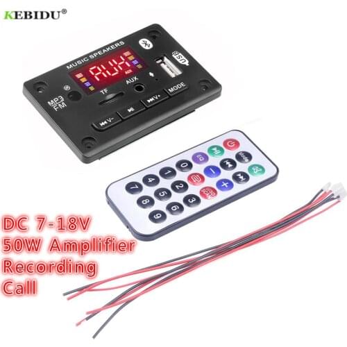 50W Amplifier MP3 Decoder Board 7-18V WAV Decoding MP3 Player Bluetooth5.0 Audio Module Recording TF USB FM Radio Handsfree Call