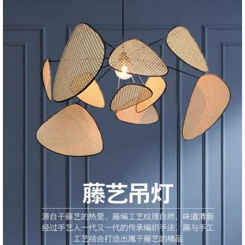 Wicker chandelier Living Room Studio Kitchen Wood Bamboo Lamp Shades chandeliers Creative Leaf Grid Rural Hand Made Rattan Lamp