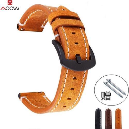 AOOW 20mm 22mm Genuine Leather watch strap Band for Samsung Gear S3 S2 Galaxy 42/46mm active for Huawei Watch bracelet band 18mm