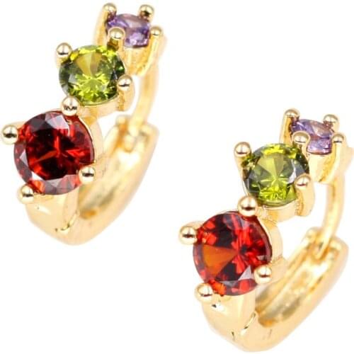 Vintage Trendy Earrings for Women Gold Filled Hoop Earring with Red Green Cubic Zirconia Earrings Wedding Jewelry Accessories