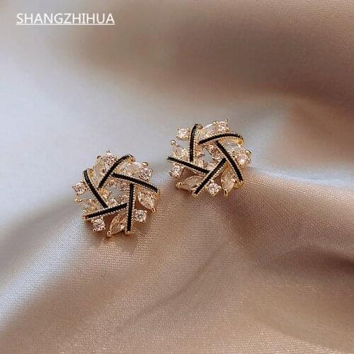 SHANGZHIHUA 2021 new exquisite flower earrings luxury high-grade sense crystal earrings for womens fashion party jewelry