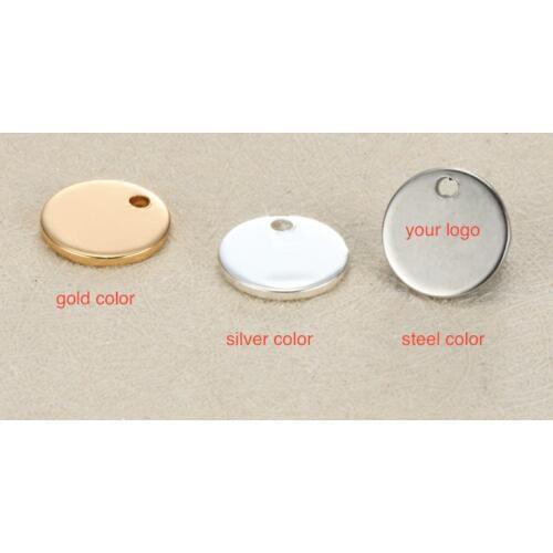 50pcs/lot 10 12 15 20 25mm Stainless Steel material Customized Charm with your own logo For Diy Handmade Jewellery Making