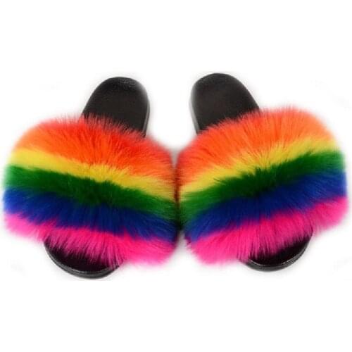 Summer Ladies Faux Fur Slides Fashion Fur Slippers Women Plush Fluffy Sandals Furry Flip Flops Luxury Faux Fur Sandals Wholesale