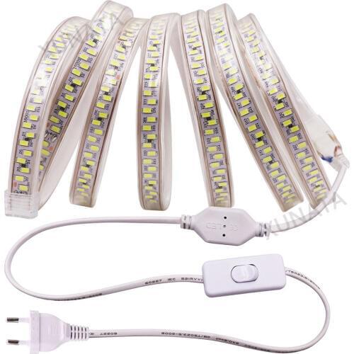 SMD 5730 AC220V LED Strip Light 180Leds/m Waterproof Led Tape Warm White Decoration Lights 1M/2M/5M/10M+ Dimmer/Switch/Plug EU