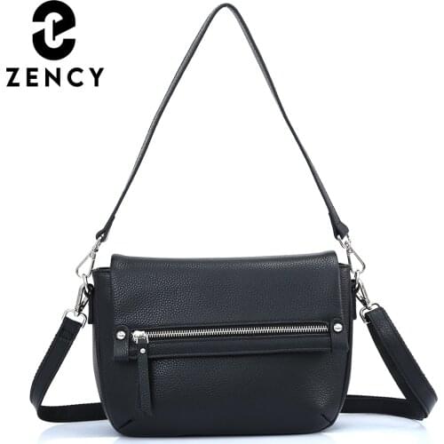 Zency Genuine Leather Shoulder Bag For Women New Autumn Simple Vintage Commute Crossbody Cover Small Handbag Classic Girl Tote