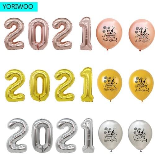 YORIWOO 2021 Happy New Year Balloon Confetti Merry Christmas Balloons Air Latex Ballon Baloons Birthday Party Decorations Kids