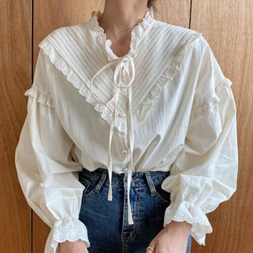 Blouses Femme Top Long Sleeve White Blouse Women Blusas Mujer De Moda 2021 Ruffles V-Neck Chiffon Blouse Shirt Tops Women E450