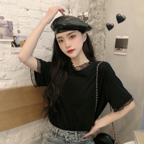 Woman TShirts Mesh Stitching 2021 Summer Loose Short Sleeves T-shirt Womens Top Crop Top Mujer Camisetas