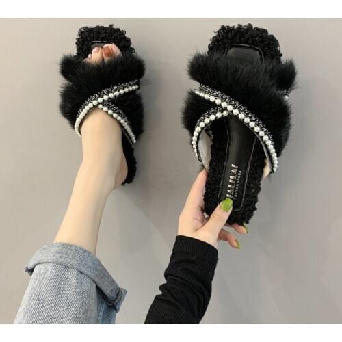 2021 Hair Fur Slippers Shoes Women Real Ostrich Hair Fur Flip Flop Flat Furry Fur Slides Outdoor Sandals Woman Amazing Shoes