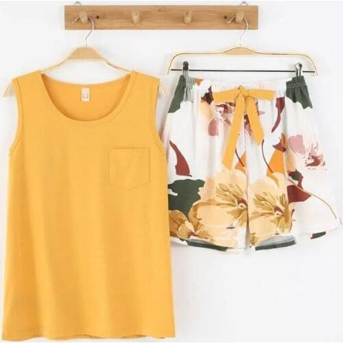 Pajamas Women Bow Soild Color Sleepwear Summer Cotton Sleeveless Casual Nightwear Cami Top Sets nightgowns