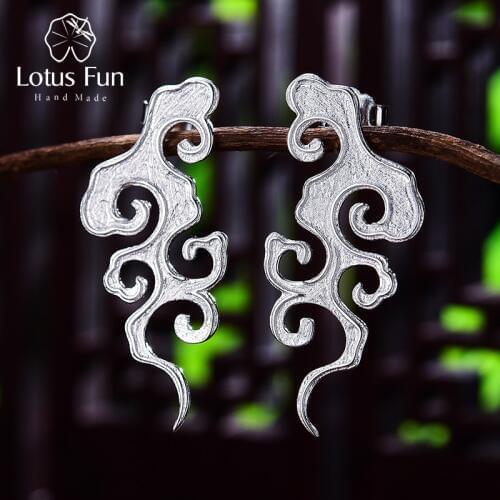 Lotus Fun Real 925 Sterling Silver Fine Jewelry Original Sunset Cloud Dangle Earrings Chinese Style Vintage Earrings for Women