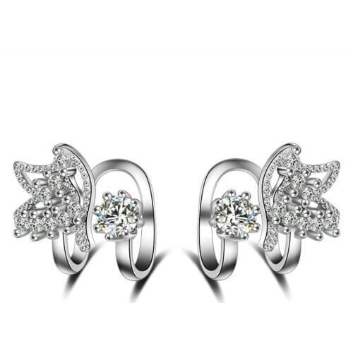 KOFSAC New Fashion Silver 925 Earrings For Women Party Delicate Crystal CZ Flowers Non Piercing Cartilage Ear Clip Jewelry Gift