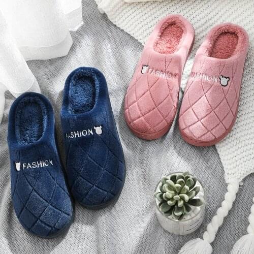Womens Winter Warm Flat Bottom Round Solid Color Womens Cotton Slippers Couple Home Slippers Warm Slippers Women Shoes