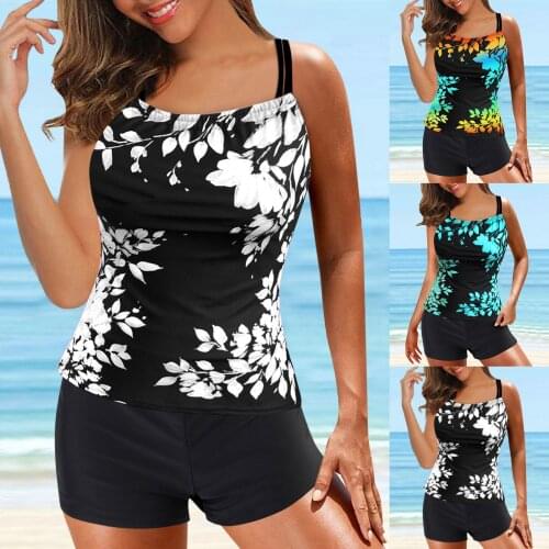 2 Pieces Women Swimsuit Tankini 2021 Summer Bikini Mujer Set Swimwear Digital Print Suspender Beach Split Maillot De Bain Femme