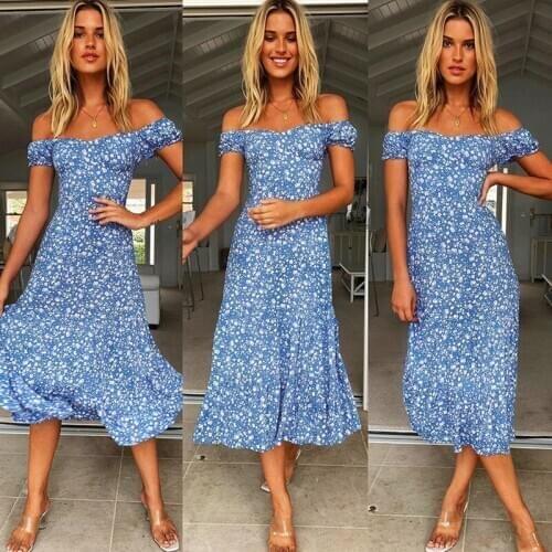 Summer Elegant Womens Boho Long Maxi Dress Print Beach Dress Ladies Sleeveless Dresses Fashion Sundress