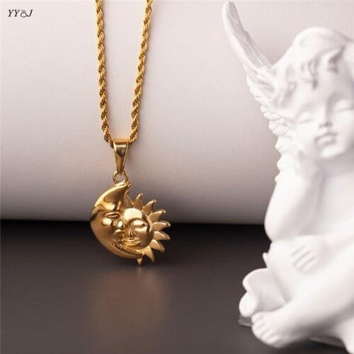 Moon and sun hug pendant necklace for women stainless steel gold twist rope chan necklace vintage free tarnish wholesale items