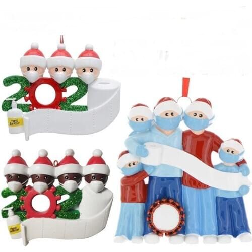 2020 Quarantine Christmas Party Decoration Personalized Hanging Ornament Distancing Gift Santa Claus With Mask Personalized Xmas