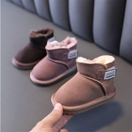 2020 New Winter Children Boots Genuine Leather Warm Plush Cotton Kids Shoes Non-slip Fashion Toddler Baby Shoes 15-25