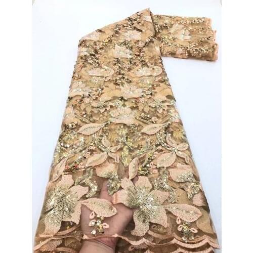 2021 New Designs African Lace Fabric High Quality Lace Material French Embroidered Tulle Lace Fabric With Sequins RF4756