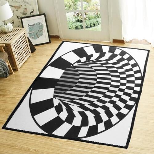 3D Carpets Luxury Rug White Black Abstract Geometric Optical Illusion Non Slip Bathroom Living Room Floor Mat Decoraiton