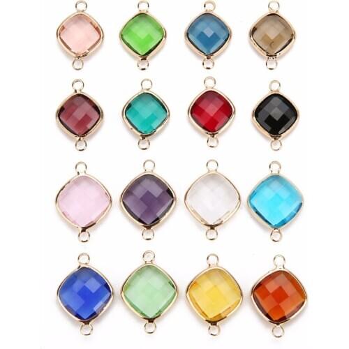 5pcs 11mm White Double Hole Glass Charms Pendants Connector for Chain Bracelets Necklace Women DIY Jewelry Making Findings