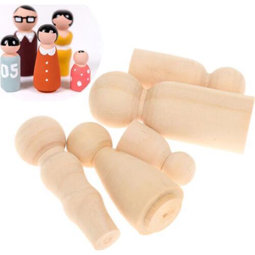 DIY Crafts Natural Color Unfinished Home Decorations Paint Stain Ornament Wooden Peg Dolls 5Pcs/set Family Five People