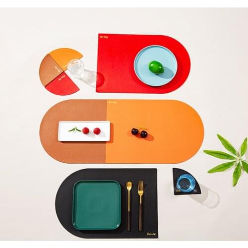 7 Colors Nordic Style Tableware Pad Placemat Table Mat PU Leather Heat Insulation Non-Slip Simple Placemats with Free Coaster