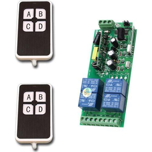 AC 85V~250V 4CH Wireless Remote Control System Radio Switch Remote Switch Learning Code Receiver+2pcs Transmitter with 4Buttons