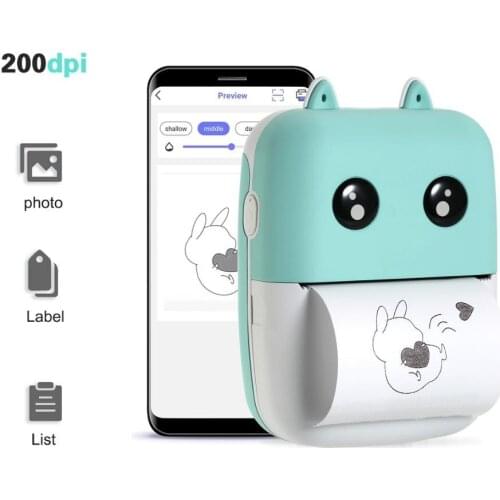 Aibecy 200dpi Mini printer Pocket Thermal Printer 58mm Wireless BT Printer with 1 Roll Thermal Paper for Printing Photo #R20