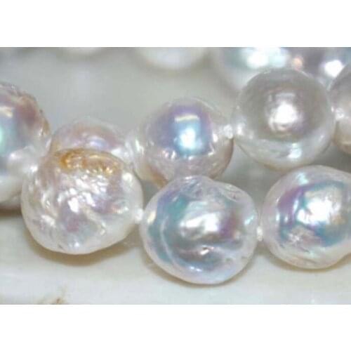 Noble jewelr AAA 12-11 MM SOUTH SEA NATURAL White PEARL NECKLACE 14K GOLD CLASP