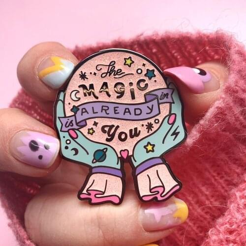 Glisten Glow Magic Crystal Ball Hard Enamel Pin Unique Haunted Mansion Medal Brooch Fashion Backpack Pins Decor Halloween Gift