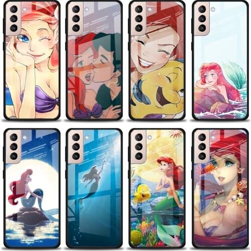 Princess Ariel Disney Tempered Glass Cover For Samsung Galaxy S21 Plus Ultra M21 M31 M51 A52 A72 Phone Case Coque