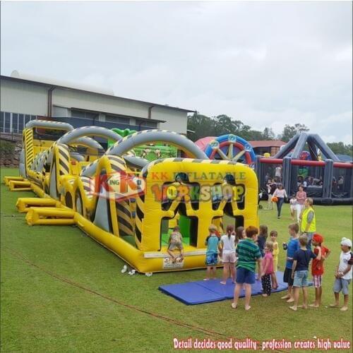 Black And Yellow Toxic Rush Inflatable Obstacle Course For Adult, Endurance Zone Bouncing Assult Course