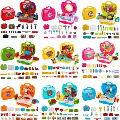 Children Pretend Play Role Play House Toys Portable Plastic Suitcase Tools Baby Cooking Kitchen Make Up Doctor Set Toys Gift