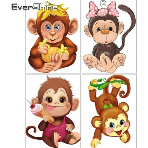 EverShine Diamond Embroidery Full Square Monkey Cross Stitch Diamond Painting Animal Mosaic Kits Decor For Home Needlework