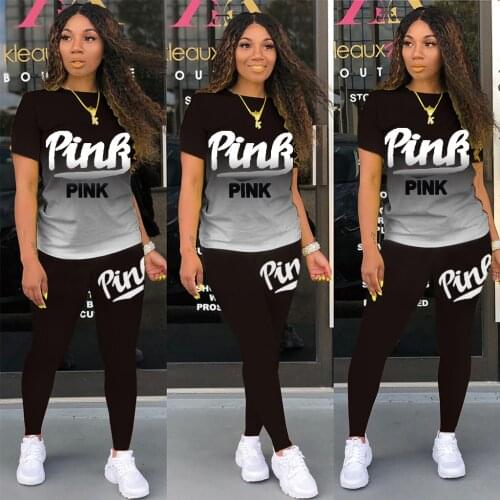 Felyn 2020 Best Quality Fashion Design 2 pcs Tracksuits Women Set Letters O-neck Short Sleeve Tops Long Pants Elastic Outfits