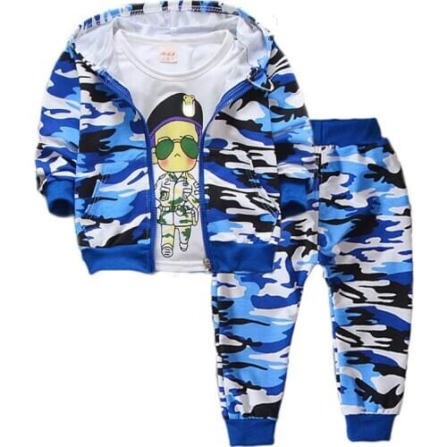 Baby Boys Camouflage Suit Spring and Autumn Hooded Jacket T-shirt 3pcs Kids Tracksuit Toddler Boys Clothing Set Children C