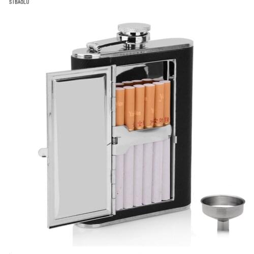 Creative Cigarettes Case Stainless Steel 304 Hip Flasks PU Leather Whiskey Alcohol Bottle With Funnel Sets For Gift