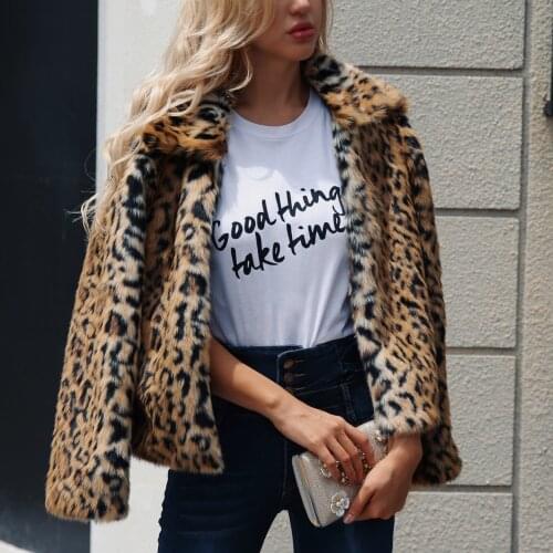 Leopard print jacket fashion womens lapel jacket autumn and winter new long-sleeved plush