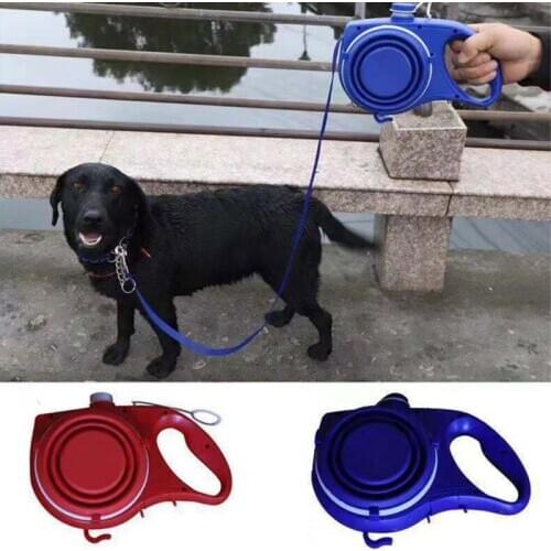 Multifunctional Pet Outgoing Supplies Retractable Leash Foldable Water Bottle, Snack Holder, Litter Bag Container